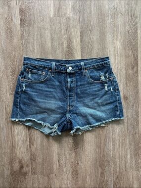Levi's 501 Original Fit High Rise Denim Shorts Medium Wash 33 Cut Off Western